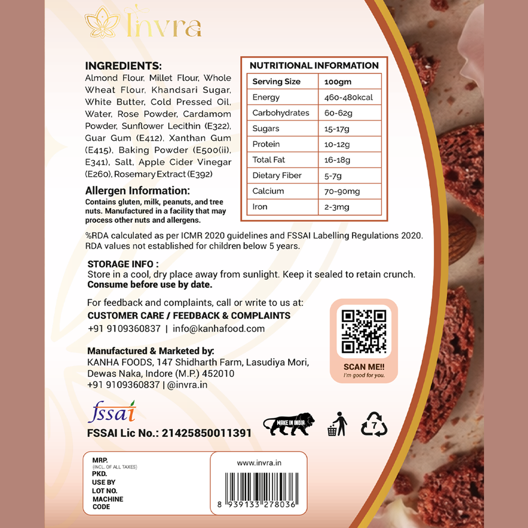 Invra Gourmet Rose & Almond Biscotti – Millet-Based, High-Protein & Handcrafted