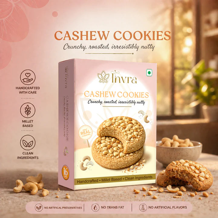Invra Crunchy Cashew Cookies – Handcrafted, Millet-Based & Irresistibly Nutty 16 Pcs