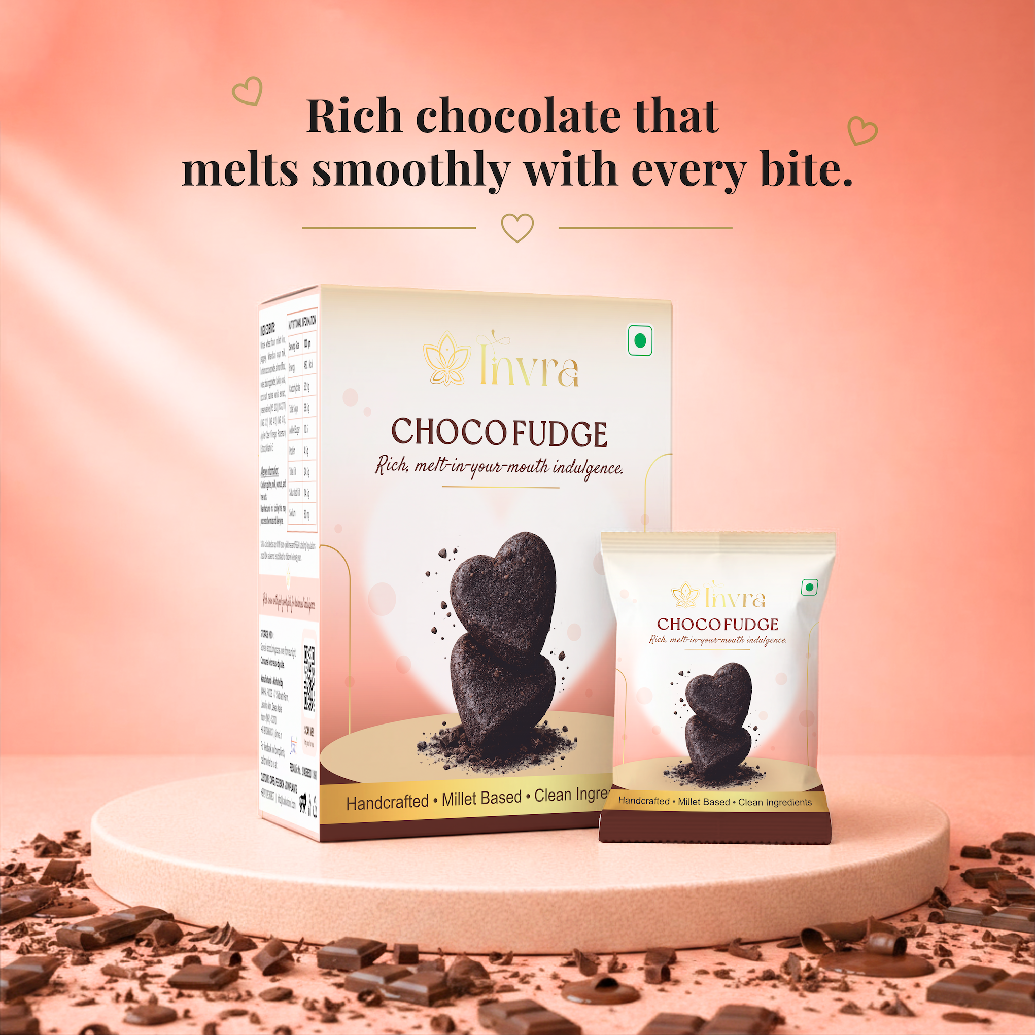 Invra Choco Fudge Millet-Based, Clean Label Gourmet Treat ,No Maida –  (6 Pcs)