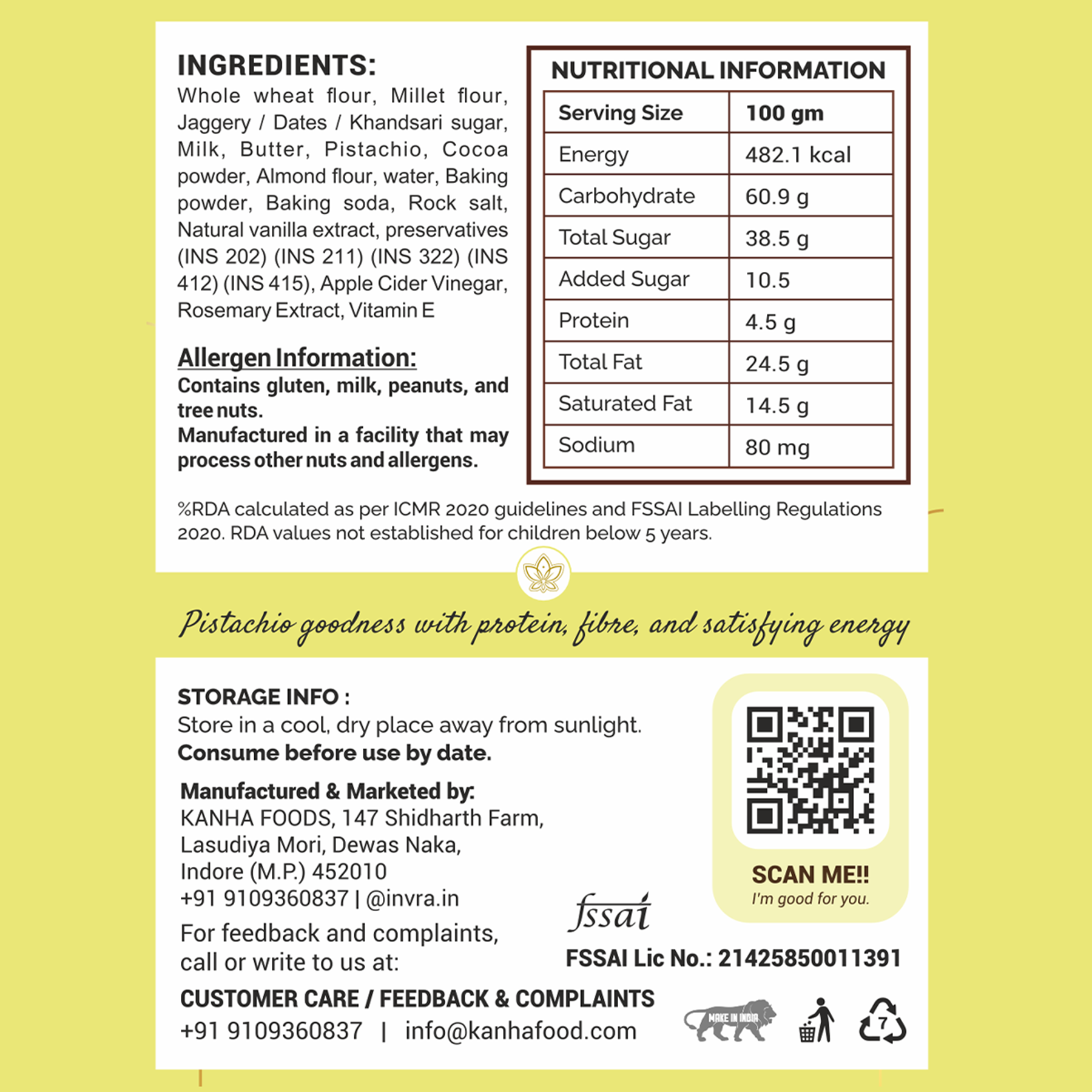 Invra Pistachio Choco Fudge – Handcrafted Millet-Based Treat with Roasted Pistachios (6 Pcs)