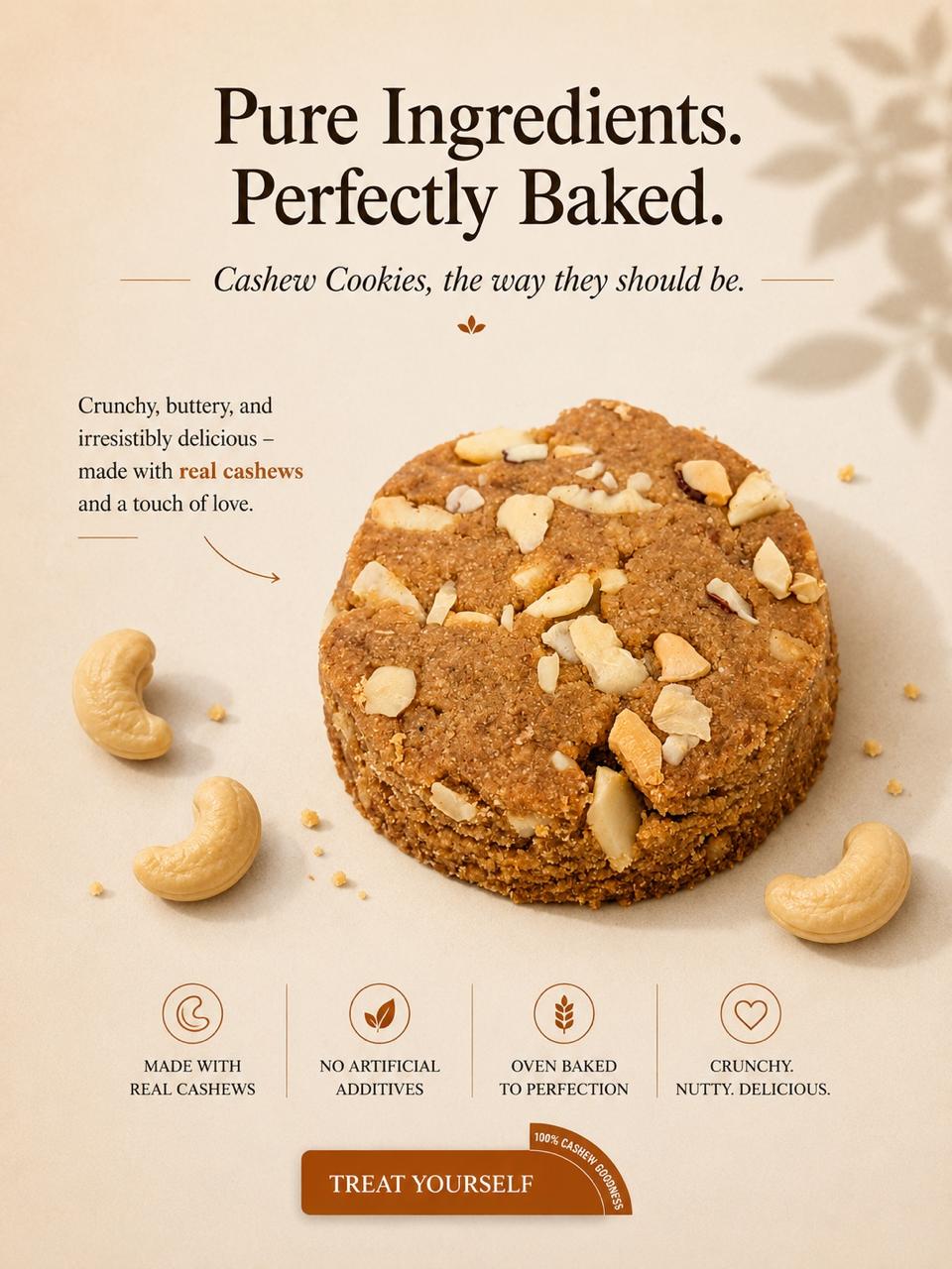 Invra Crunchy Cashew Cookies – Handcrafted, Millet-Based & Irresistibly Nutty 16 Pcs