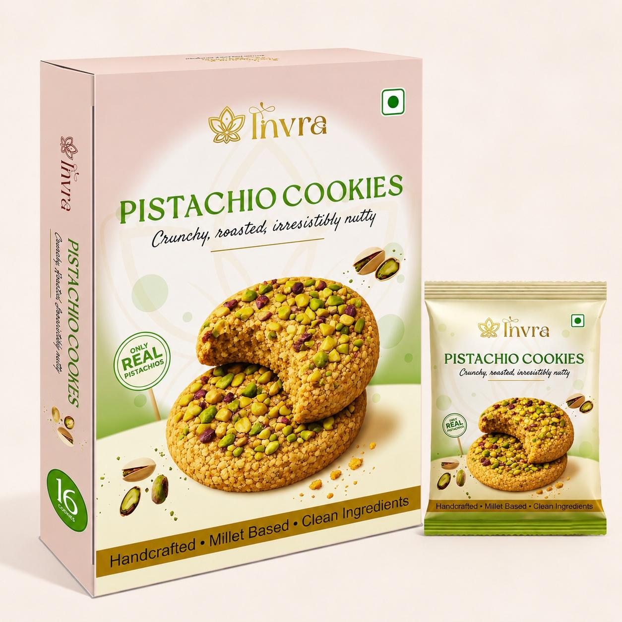Invra Crunchy Pistachio Cookies – Handcrafted, Millet-Based & Irresistibly Nutty 16 Pcs