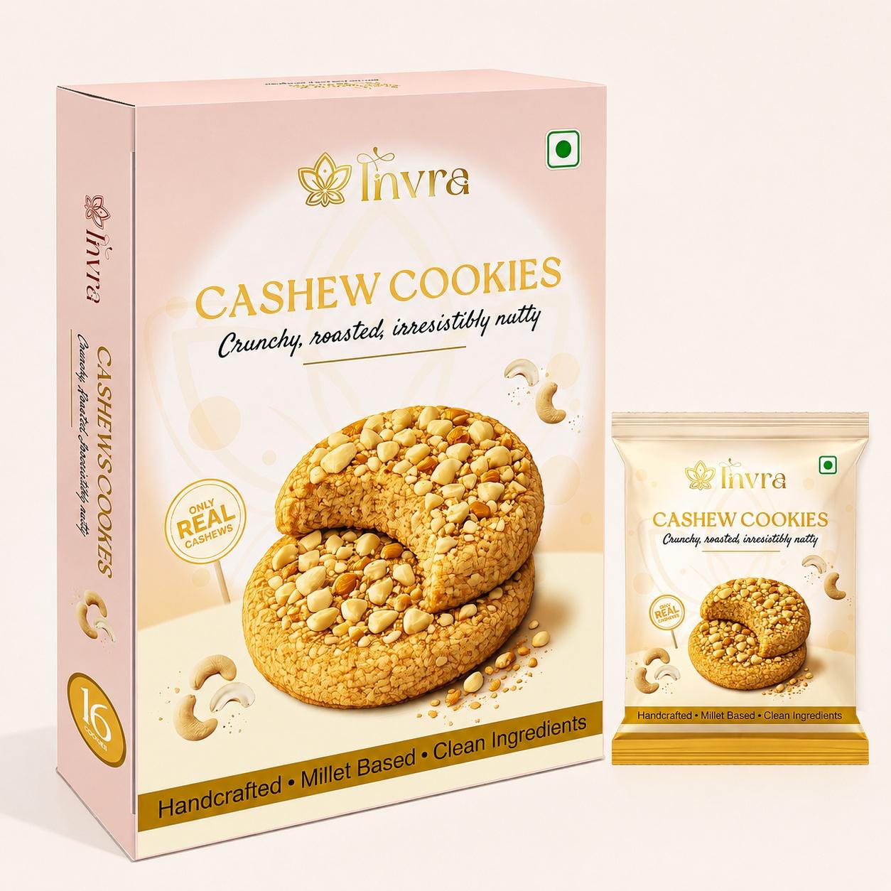 Invra Crunchy Cashew Cookies – Handcrafted, Millet-Based & Irresistibly Nutty 16 Pcs