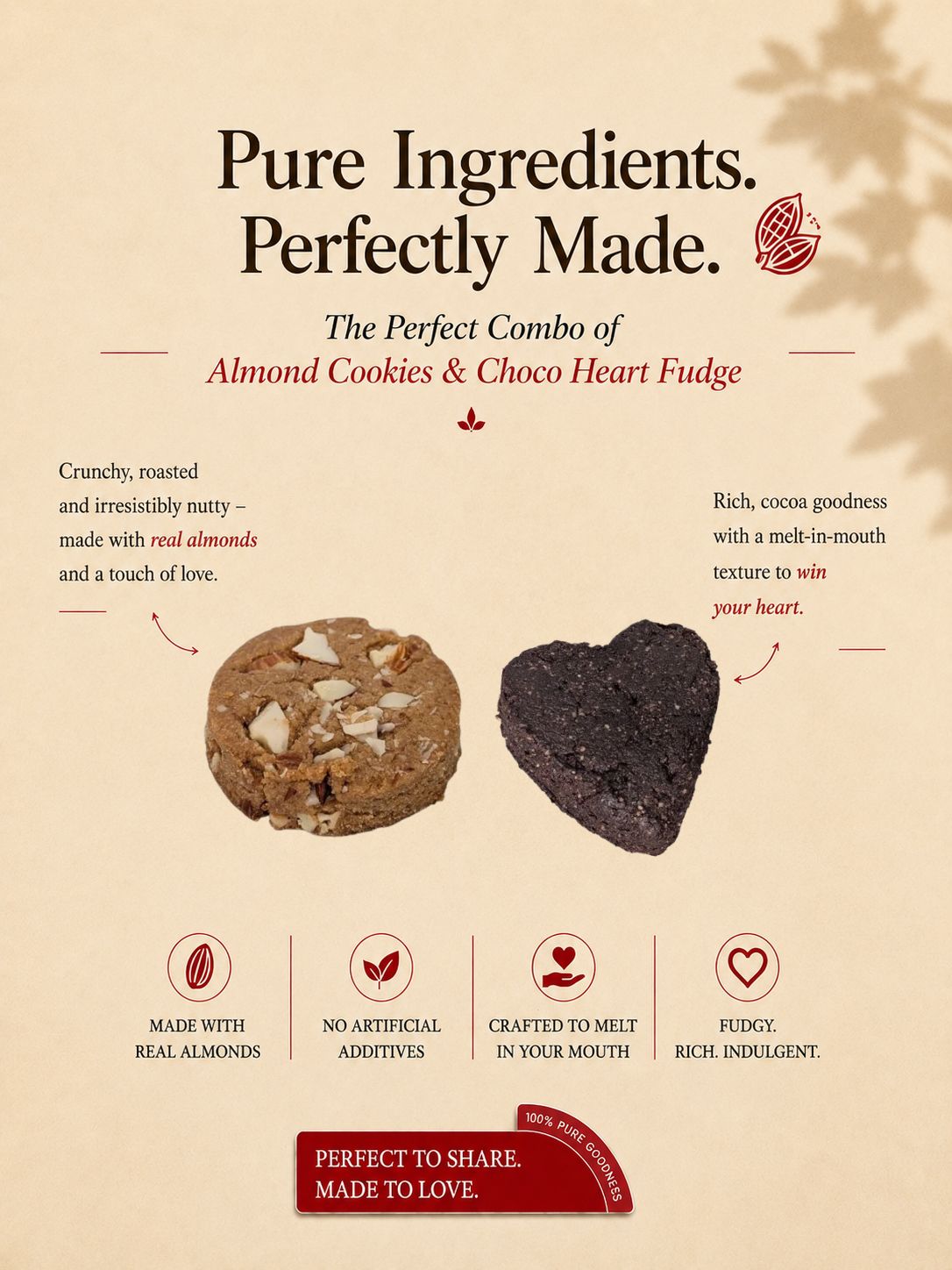 Invra Millet-Based Almond Cookies & Choco Fudge Combo – Jaggery Sweetened, Healthy Snacks Pack (16 Cookies + 5 Fudge Pieces)
