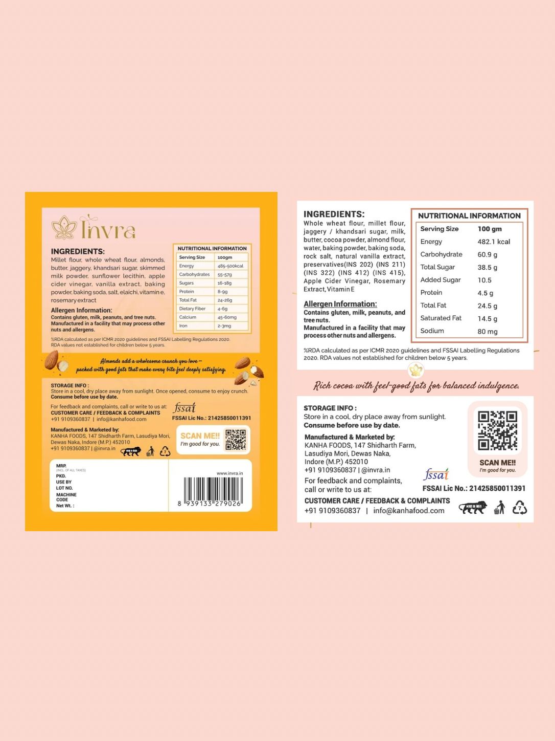Invra Millet-Based Almond Cookies & Choco Fudge Combo – Jaggery Sweetened, Healthy Snacks Pack (16 Cookies + 5 Fudge Pieces)