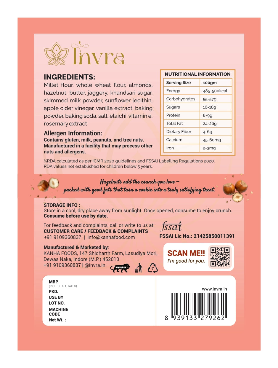 Invra Roasted Hazelnut Cookies – Handcrafted Millet-Based & Irresistibly Nutty 16 Pcs